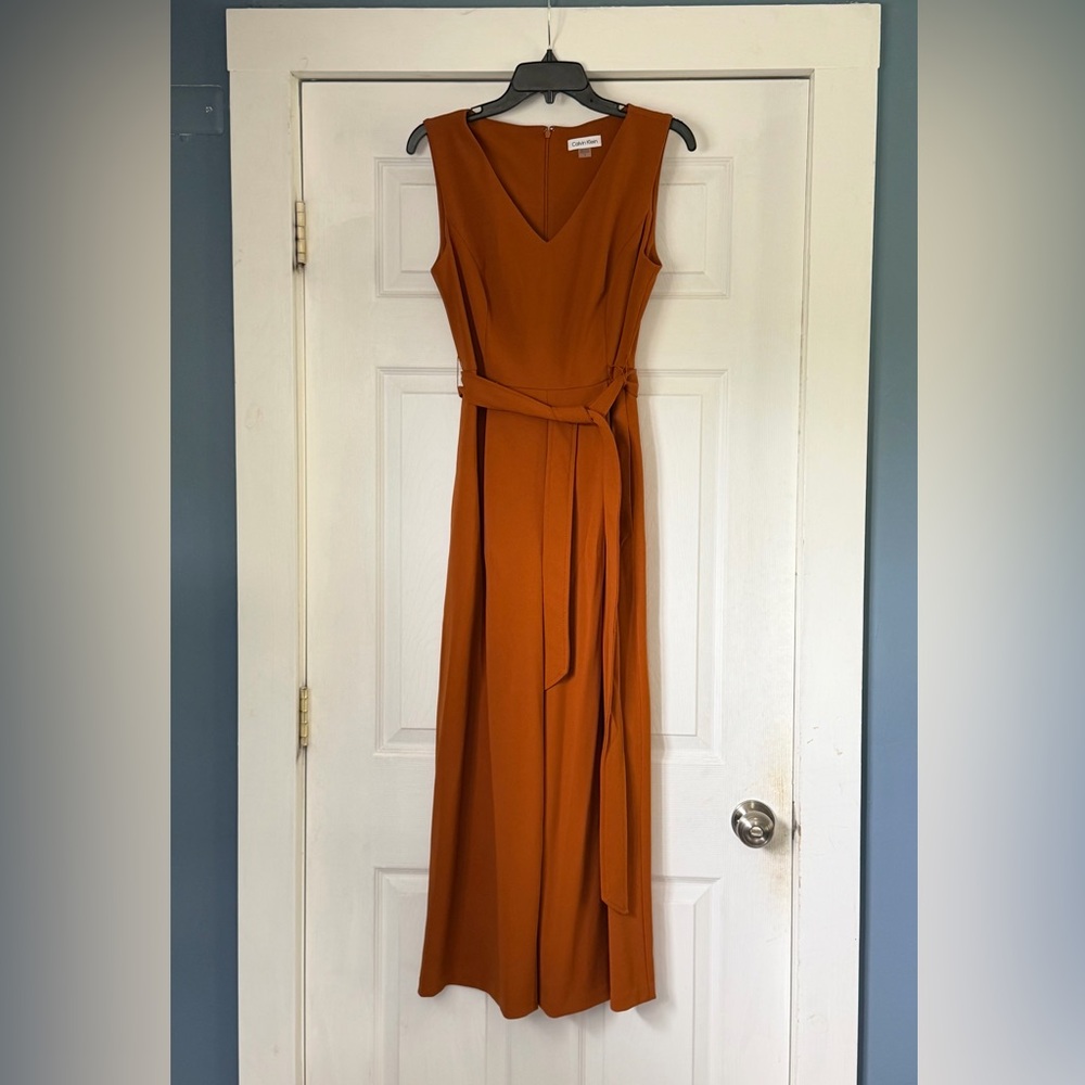 Calvin Klein Belted Jumpsuit – Burnt Orange / Rust – Size 8